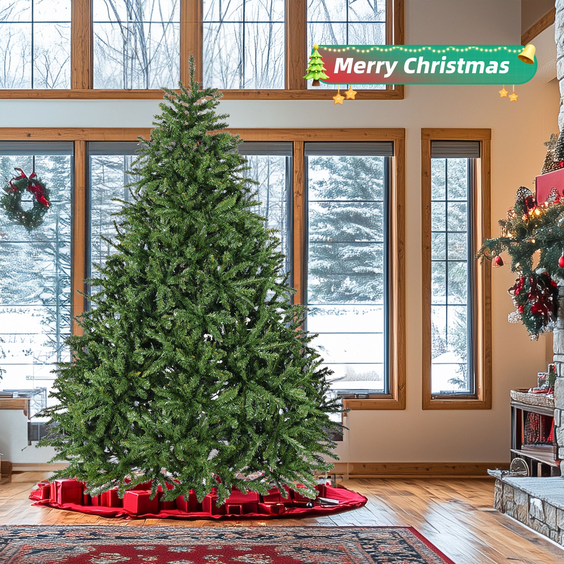 7Ft Pre Lit Artificial Holiday Christmas Tree For Home, Office,Party Decoration W 700 Warm White Lights, 2231 Branch Tips, Easy Assembly, Metal Hinges & Foldable Base Green Pvc