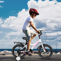 A16115 Kids Bike 16 Inch For Boys & Girls With Training Wheels, Freestyle Kids' Bicycle With Fender And Carrier. White Steel