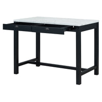 3 Piece Modern Faux Marble Versatile Bar Table Set With Storage Drawers And Padded Stools, Ideal For Space Saving Dining Nooks Or Small Kitchens Black Black Solid Wood Mdf