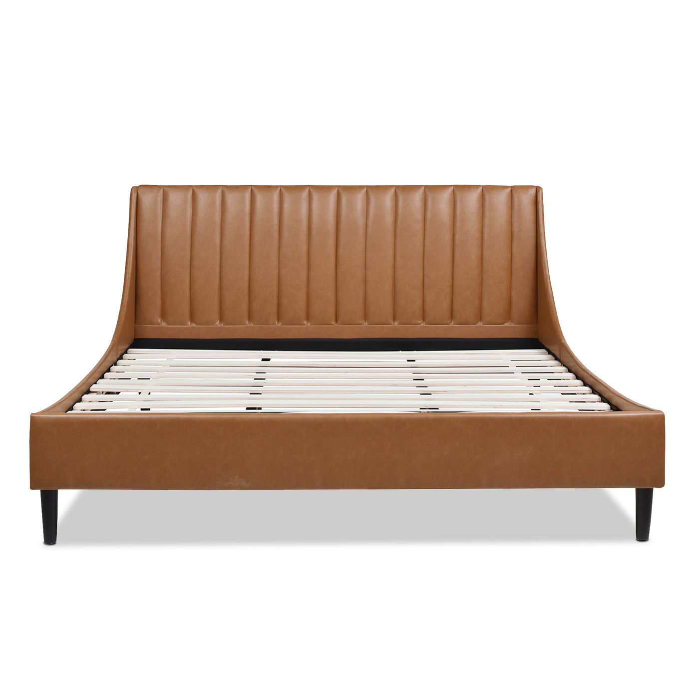 Aspen Vertical Tufted Headboard Platform Bed Set, King, Caramel Tan Brown Faux Leather Box Spring Not Required King Tan Brown Wood Foam Faux Leather Faux Leather