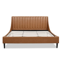 Aspen Vertical Tufted Headboard Platform Bed Set, King, Caramel Tan Brown Faux Leather Box Spring Not Required King Tan Brown Wood Foam Faux Leather Faux Leather