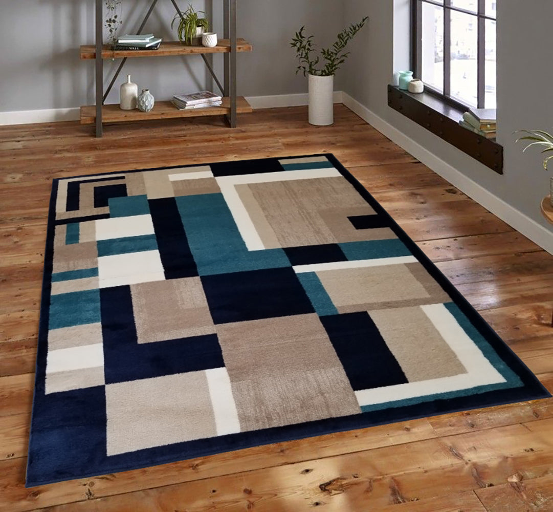 Jersey Area Rugs, Carpets For Livingroom, 5X7 Area Rugs ,3007 Blue Rectangle 5&7 Blue Contemporary Abstract Polypropylene