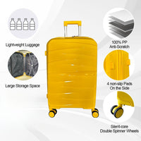 Hard Shell Luggage, 3 Piece Set, With Tsa Lock, 20 Inches 24 Inches 28 Inches Antique Yellow Polypropylene