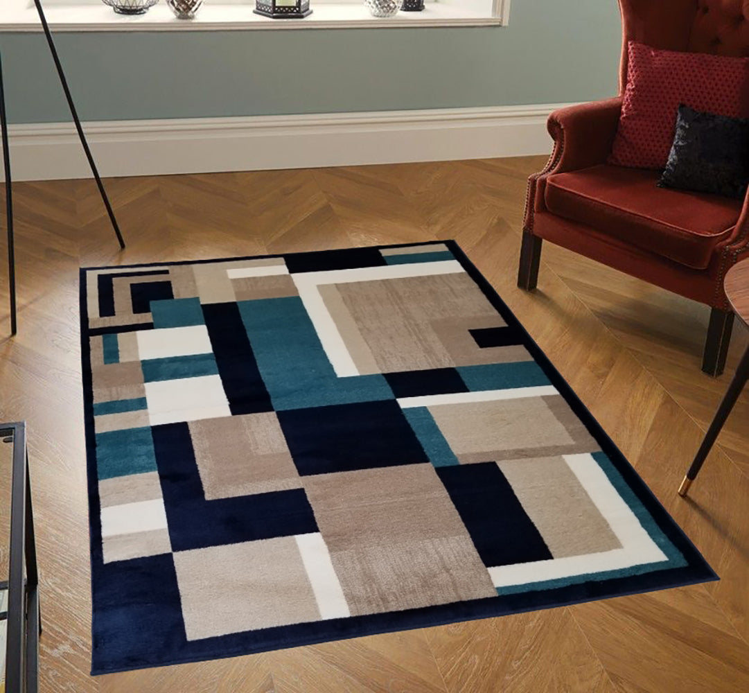 Jersey Area Rugs, Carpets For Livingroom, 5X7 Area Rugs ,3007 Blue Rectangle 5&7 Blue Contemporary Abstract Polypropylene