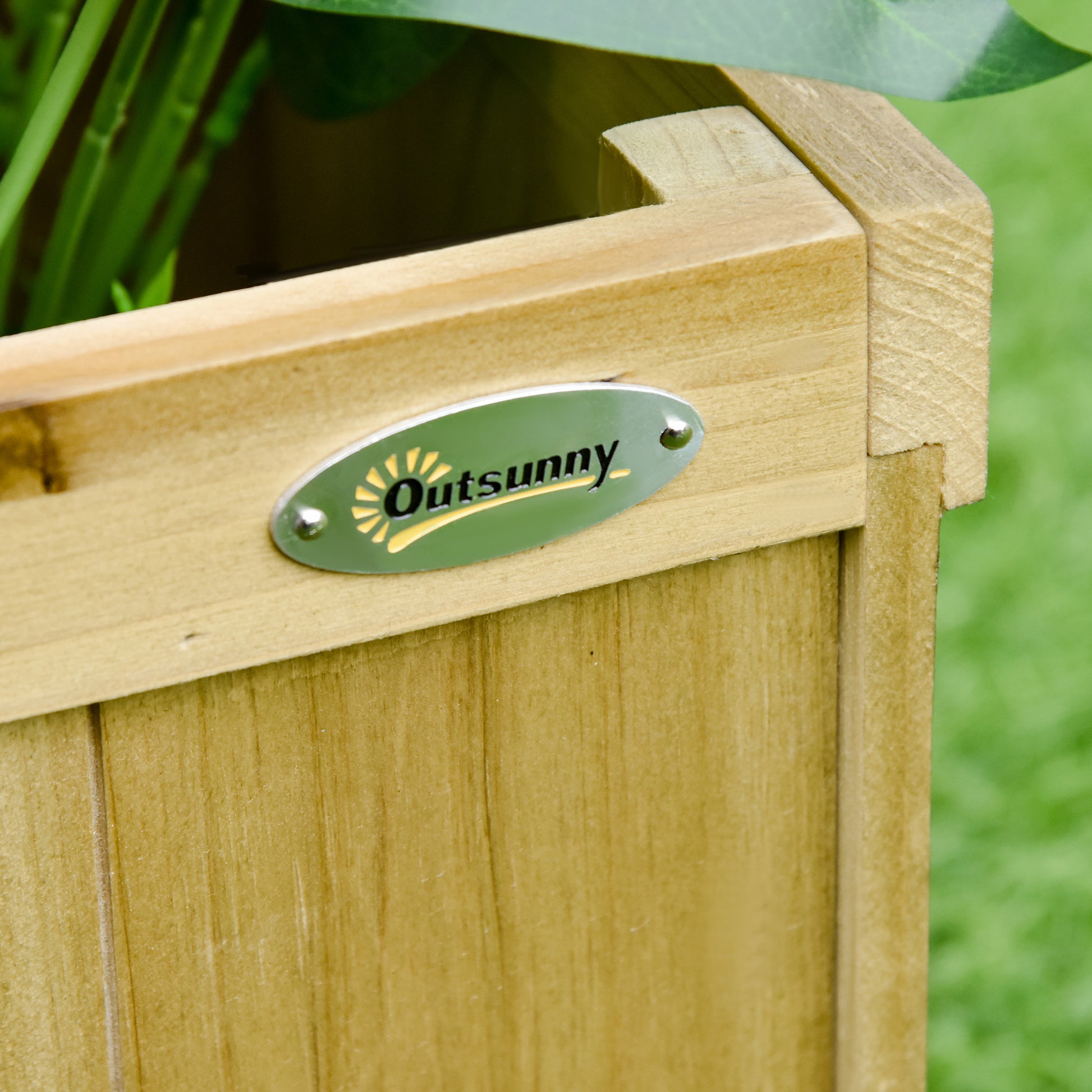 Outsunny Freestanding Outdoor Privacy Screen, 4 Self Draining Planters Raised Garden Beds, 3 Hinged Panels For Hot Tub, Patio, Backyard, Deck, Natural Natural Wood