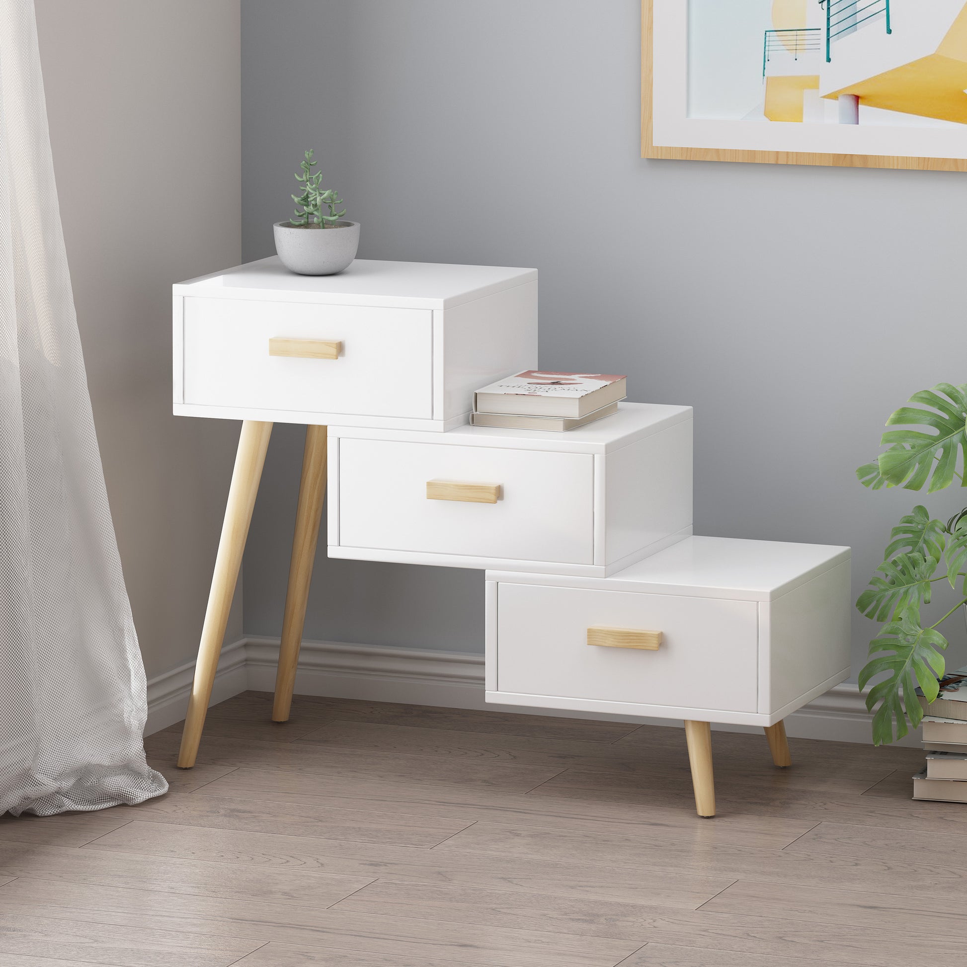 3 Drawer Stair Cabinet White Mdf