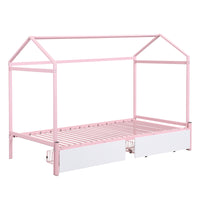 Twin Xl To King Metal Twin Size House Platform Bed With 2 Drawers, Pink Box Spring Not Required Twin Xl Pink Metal Bed Frame Metal