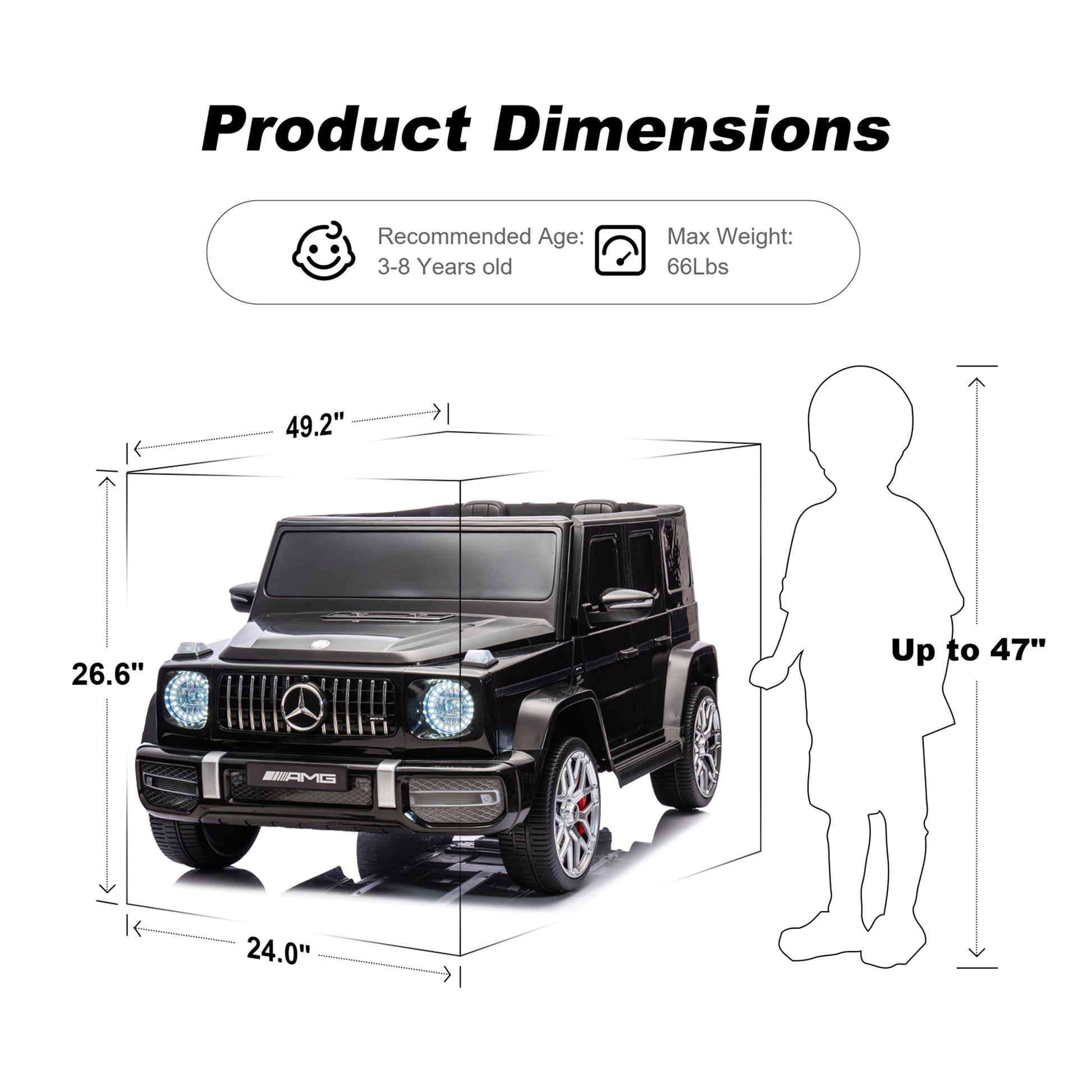 24V 2 Seater Kids Ride On Car Licensed Mercedes Benz G63 Powerful 4Wd For Kids Ages 3 8, With 7Ah Big Battery, Remote Control, Soft Braking, 4 Wheel Suspension, Led Headlight & Music,Black Black Polyethylene