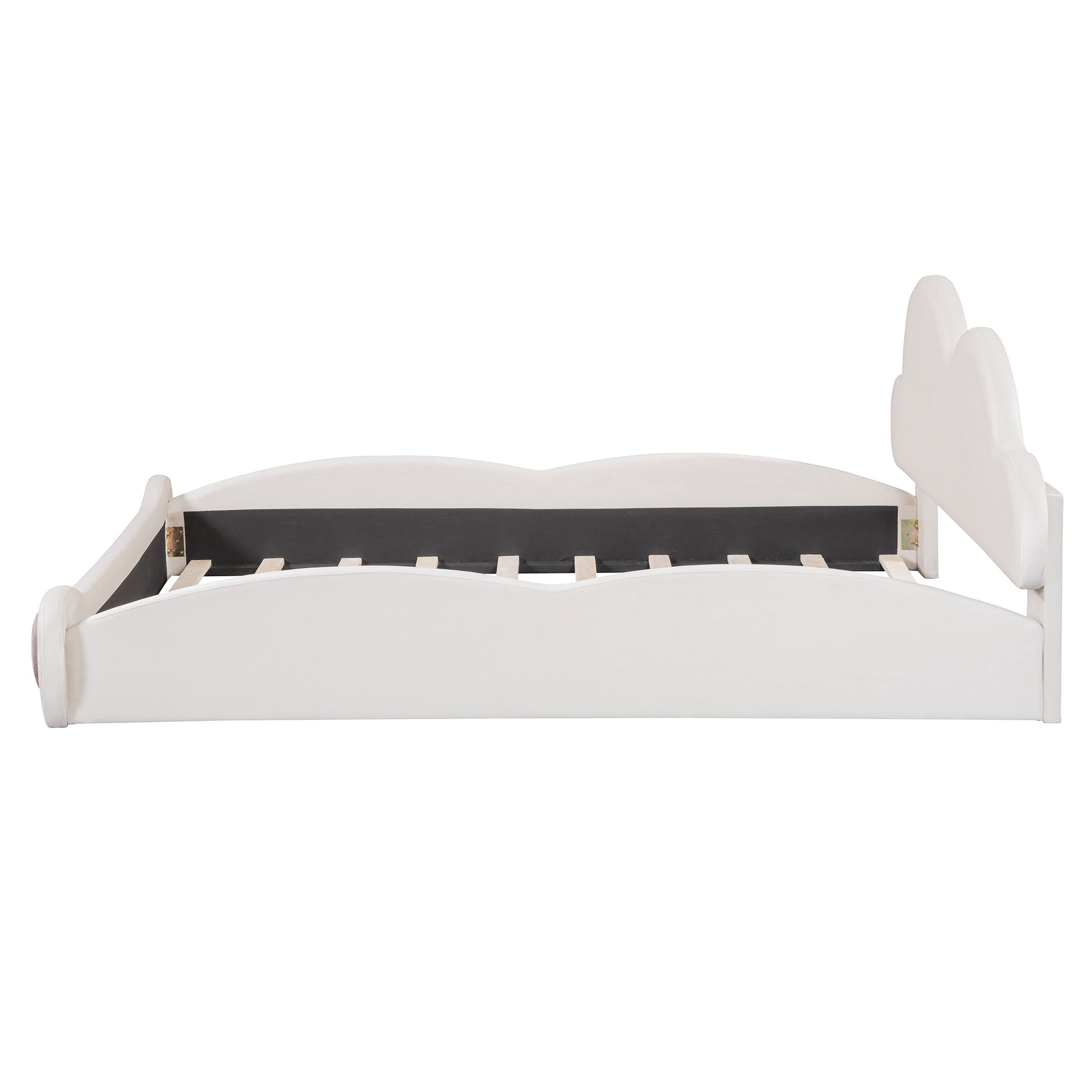 Queen Size Cloud Shaped Headboard Upholstered Platform Bed With Rounded Footboard And Pocket, Beige Queen Beige Velvet