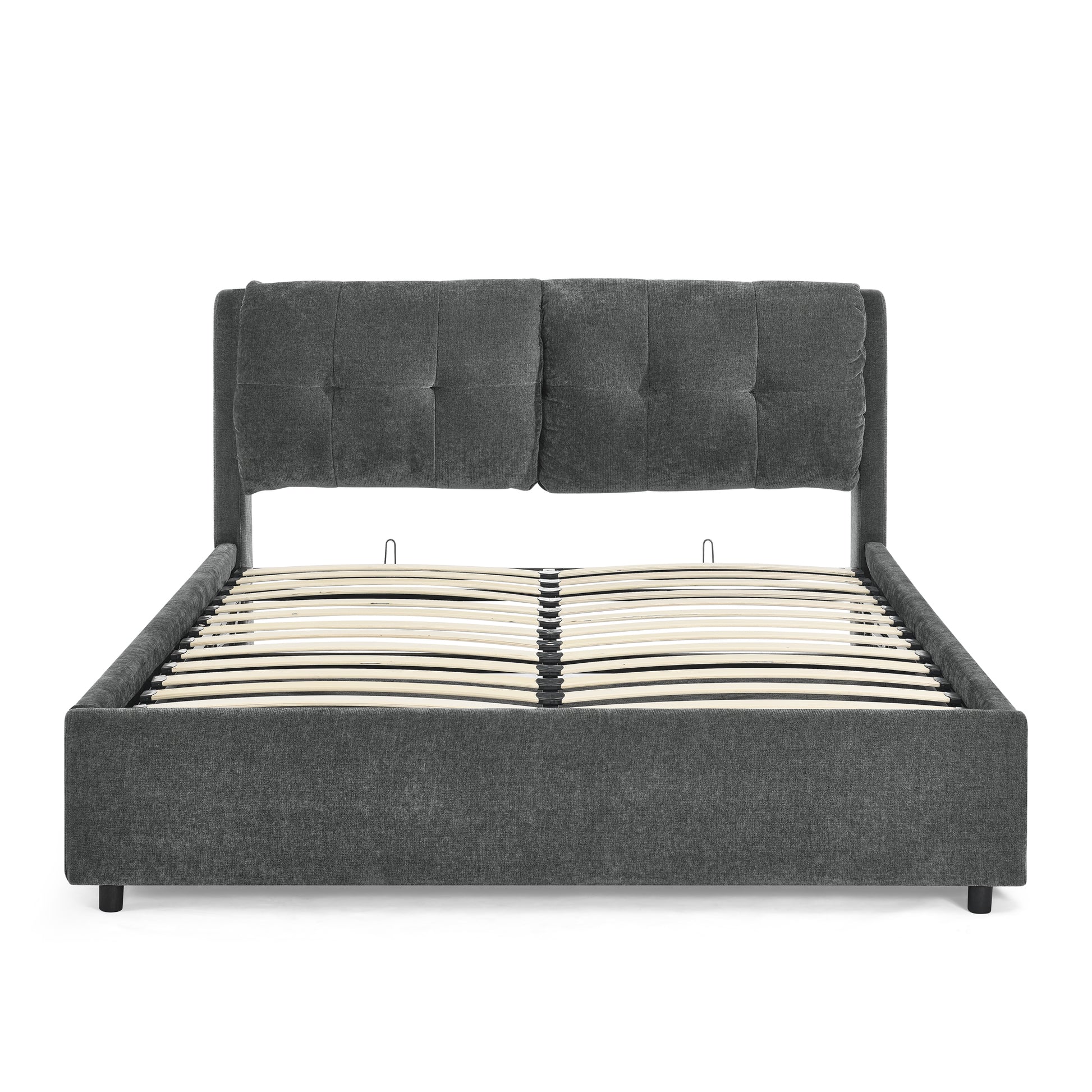 Queen Size Storage Upholstered Hydraulic Platform Bed With Integrated Headboard, Chenille Fabric, Gray Box Spring Not Required Queen Gray Composite Bedroom Luxury,Modern Bed Frame Chenille Chenille