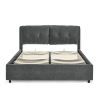 Queen Size Storage Upholstered Hydraulic Platform Bed With Integrated Headboard, Chenille Fabric, Gray Box Spring Not Required Queen Gray Composite Bedroom Luxury,Modern Bed Frame Chenille Chenille