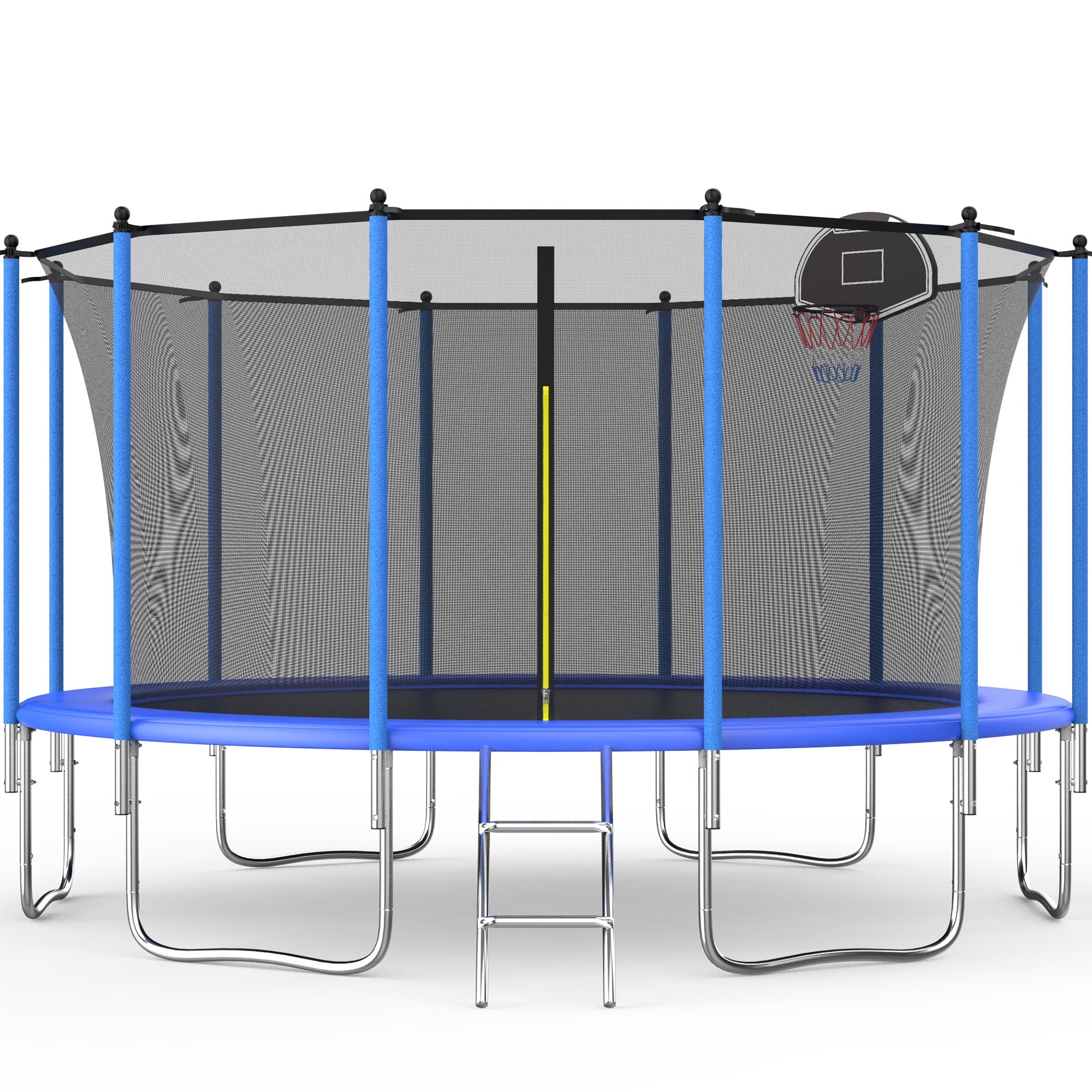 14 Ft Trampoline Inside Safety Net With Basketball Hoop Blue Metal