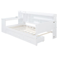 Twin Size Wooden Daybed With 3 Drawers, Usb Ports And Deskwhite Twin White Wood