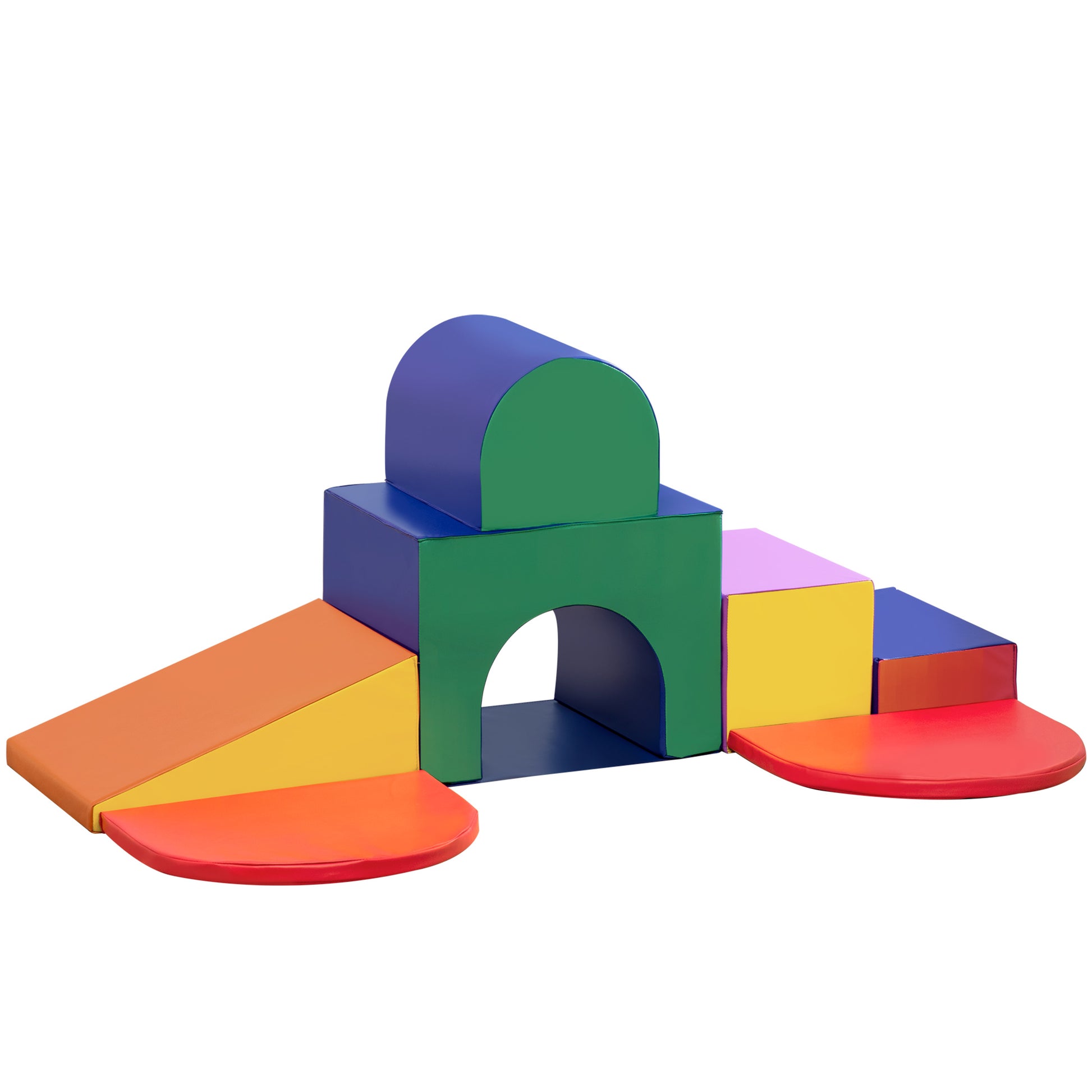 Qaba 7 Piece Baby Soft Play Equipment, Toddler Climber For Creativity And Shape Discovery, With Easy To Clean Surface, Climbing Toy For Toddlers, Multicolored Multicolor Pu