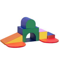Qaba 7 Piece Baby Soft Play Equipment, Toddler Climber For Creativity And Shape Discovery, With Easy To Clean Surface, Climbing Toy For Toddlers, Multicolored Multicolor Pu