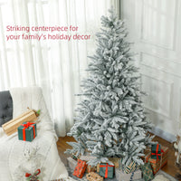 Homcom 6Ft Snow Flocked Artificial Christmas Tree With 994 Tips, Foldable Metal Stand, Easy Assembly, Hinged Xmas Tree For Home, Office, Holiday, Green Green Plastic