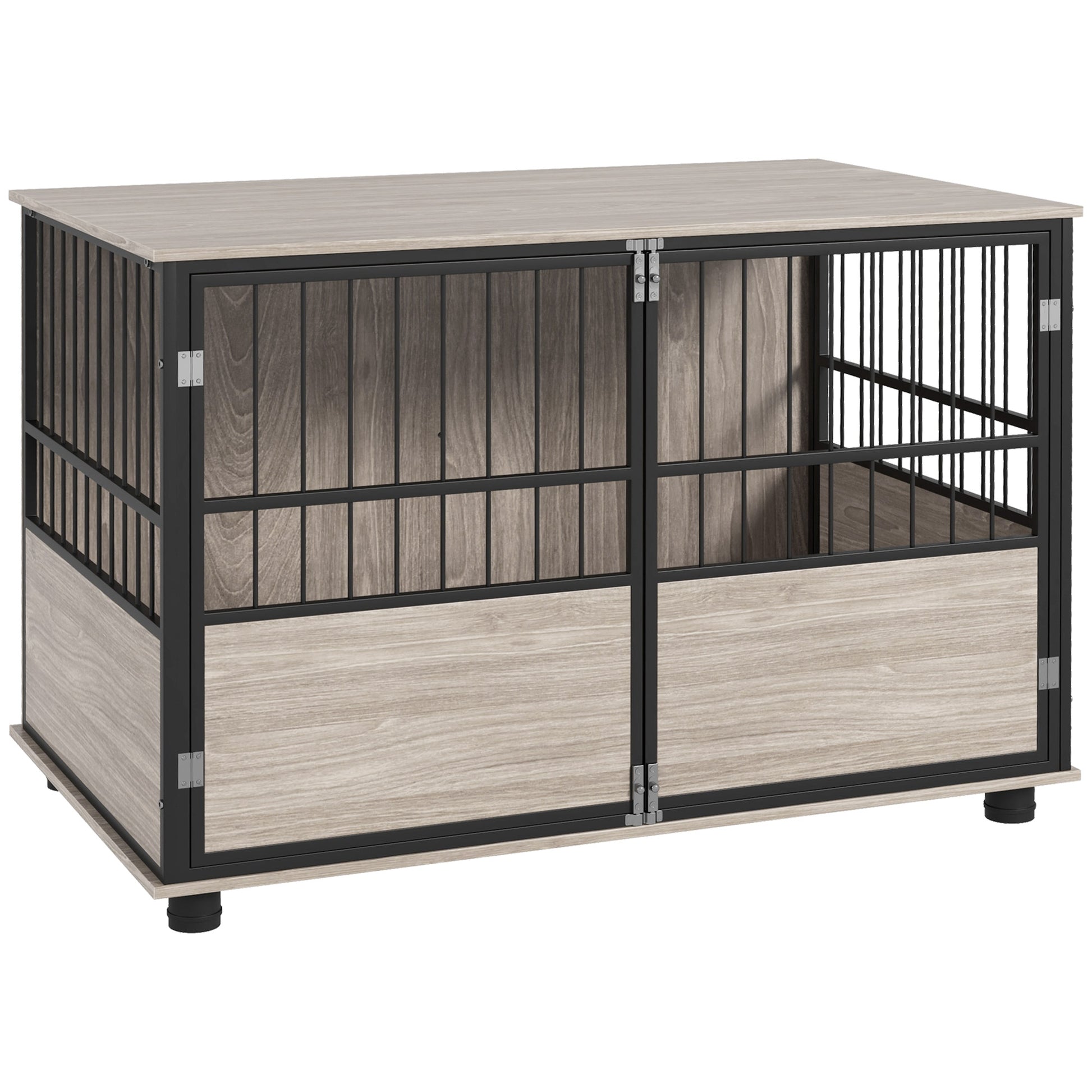 Pawhut 39.5" Dog Crate Furniture End Table, Wooden Dog Kennel Indoor Pet House With 3 Doors, For Small To Large Dogs Brown Particle Board