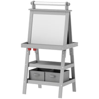 Qaba Easel For Kids, Double Sided Kids Art Easel With Paper Roll, Magnetic Whiteboard, Chalkboard & Storage, Standing Toddler Easel For Painting & Drawing, Gift For Boys, Girls Ages 3 6 Years, Gray Gray Mdf