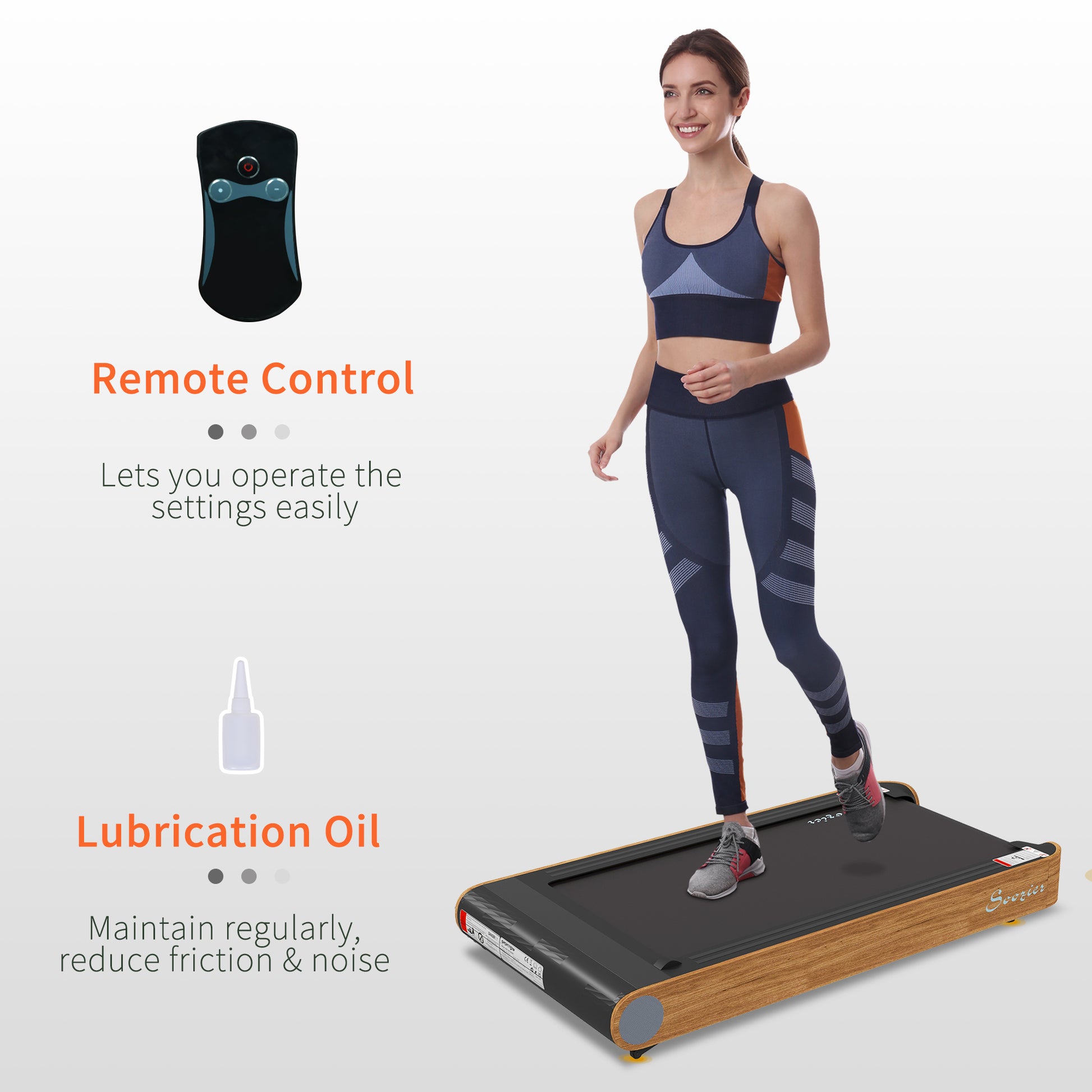 Soozier Under Desk Treadmill, 2.5Hp Portable Walking Pad With Bluetooth Speaker, Wheels, Remote Control, Led Display, 265 Lbs. Weight Capacity, For Home Gym Office, Wood Look Natural Steel