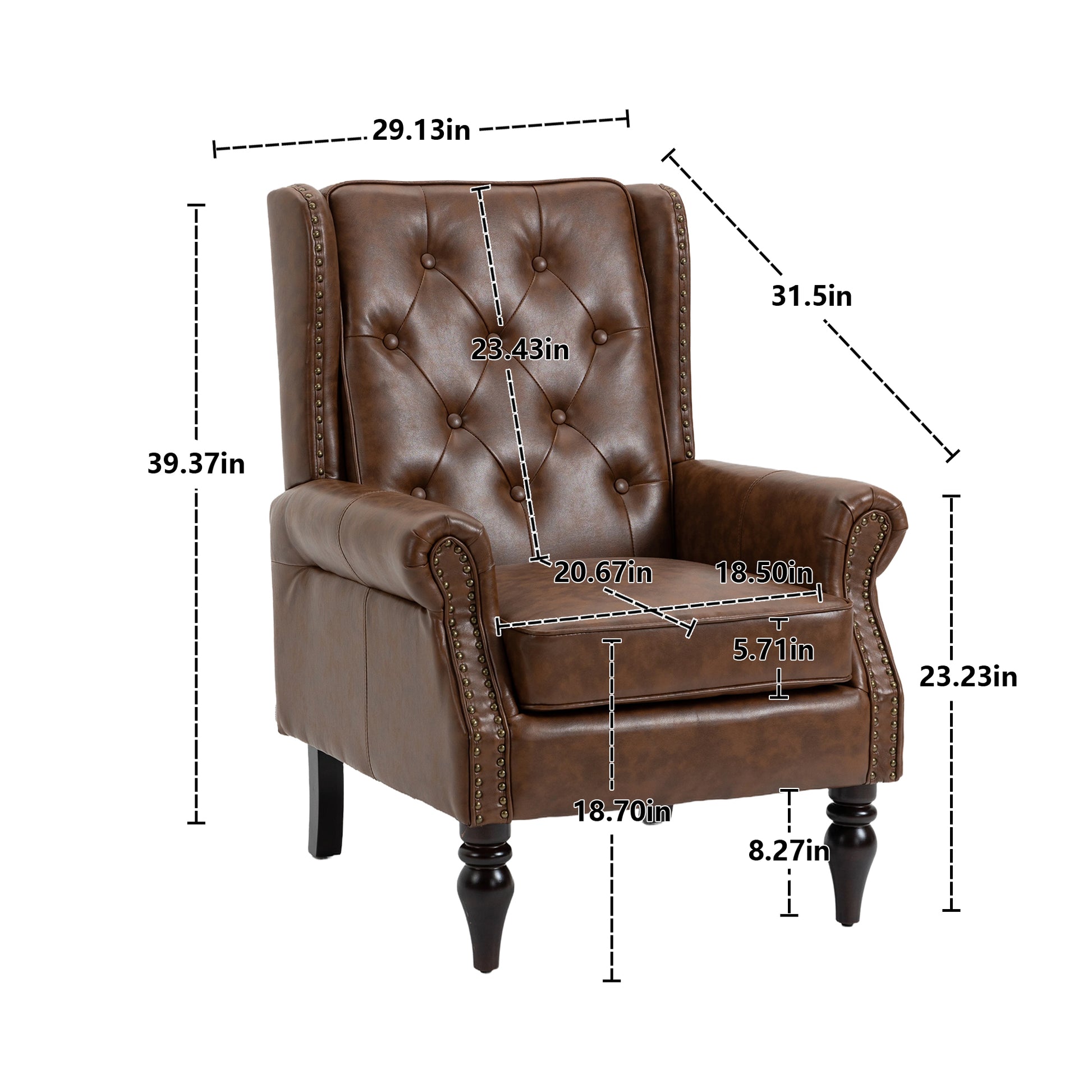 Coolmore Wood Frame Armchair, Modern Accent Chair Lounge Chair With Sturdy Wood Legs For Living Room Bedroom Brown Pu Brown Pu Foam Pu Leather