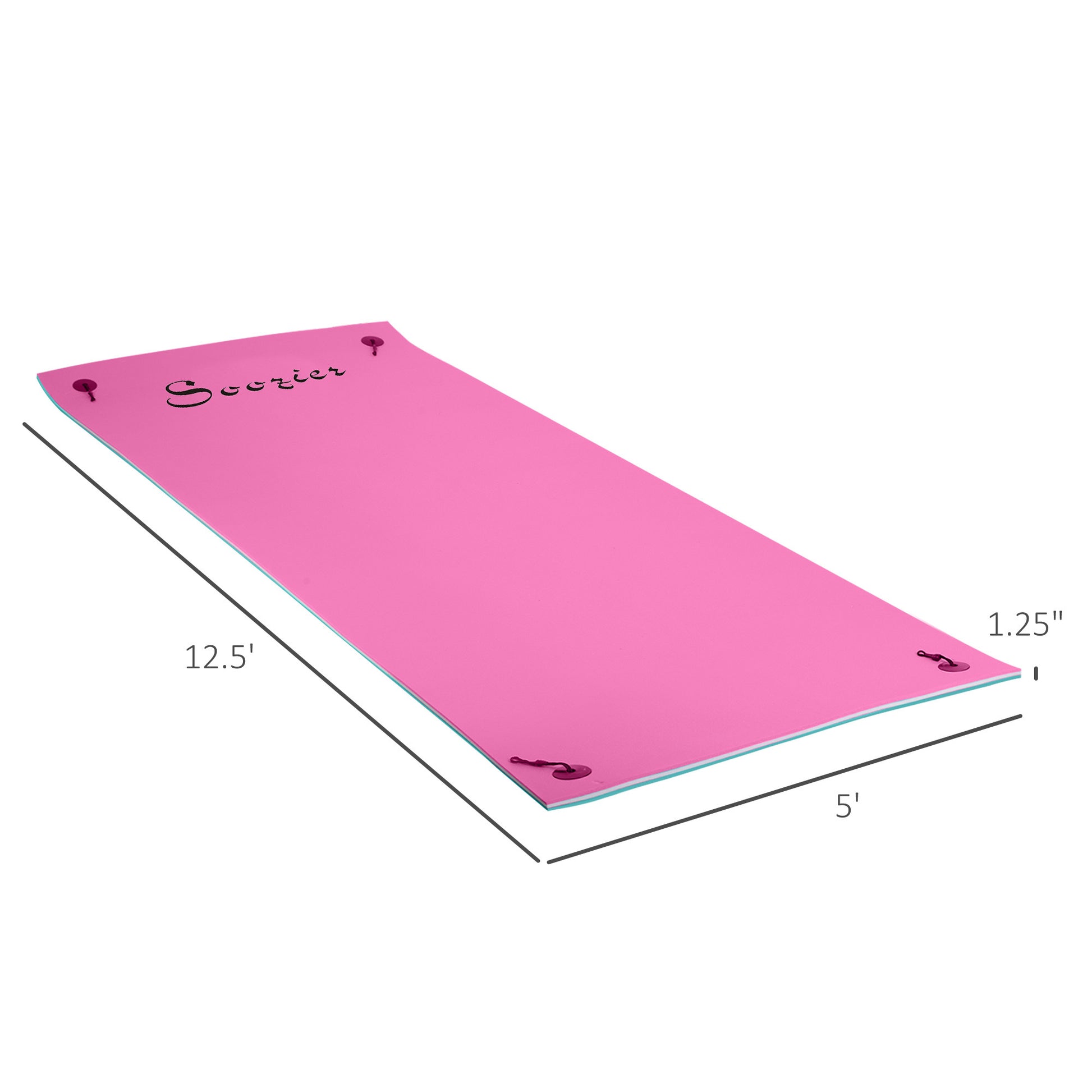 Soozier 12' X 5' Lily Pad Floating Mat With Cup Holder Table, 3 Layer Portable Roll Up Water Mat Float Dock For 2 3 People, On Lake, River, Beach, Swimming Pool, Pink Pink Plastic