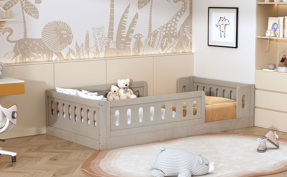 Wood Twin Size Platform Bed With Guardrail, Natural Expected Arrival Time: 10.28 Box Spring Not Required Twin Natural Wood Bed Frame Solid Wood Mdf