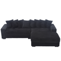 Arrived Oversized Two Piece Couches, L Shaped Sofa, Corduroy, Right Chaise Daybed,With Armrests,Eight Throw Pillows,Corner Sofa,Easy To Assemble, Black Black Polyester Wood Primary Living Space