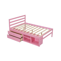 Full Size Wood Platform Bed With Removable Storage Shelves, Built In Two Storage Drawers For Added Convenience, Pink Full Pink Wood