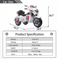 Kids Motorcycle,Ride On Motorcycle,Kids Electric Motorcycle 12V Two Seat Motorcycle For Kids, Motorbike For Kids With Key Start 3 Wheels Headlight Storage Box Two Motor Two Seat White Plastic Indoor