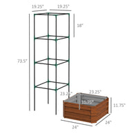 Outsunny Galvanized Raised Garden Bed, 24" X 24" X 11.75" Outdoor Planter Box With Trellis Tomato Cage And Open Bottom For Climbing Vines, Vegetables, Flowers In Backyard, Garden, Patio, Brown Brown Steel