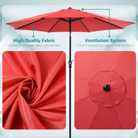 9 Foot Outdoor Patio Umbrella With Button Tilt And Crank, Outdoor Patio Market Table Umbrella Uv Protected And Waterproof, Red Red Polyester