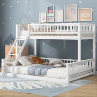 Twin Xl Over Queen Bunk Bed With Ladder And Guardrails, White Expected Arrival Time: 10.27 Box Spring Not Required Twin Xl White Wood Bunk Solid Wood Mdf