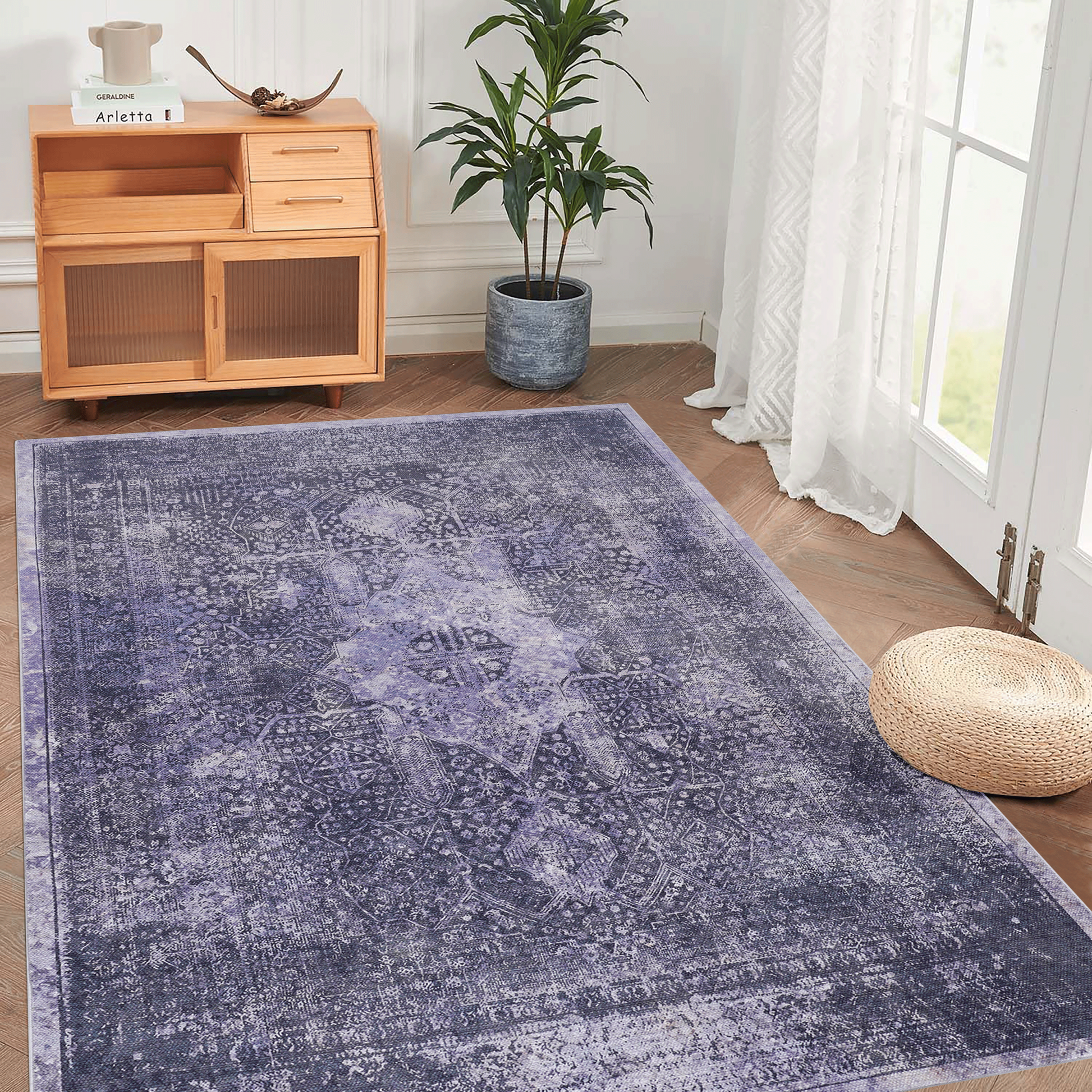 5X8 Area Rugs For Bedroom, Washable Rug, Low Pile, Non Slip, Non Shedding, Foldable, Kid & Pet Friendly Area Rugs For Living Room, Bedroom, Kitchen, Dining Room Rug, Anthracite, 5' X 8' Anthracite Chenille Polyester