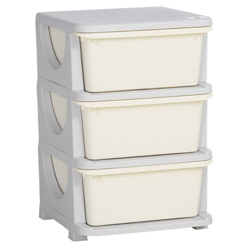 Qaba 3 Tier Kids Storage Unit, 3 Drawer Chest Toy Organizer Plastic Bins For Kids Bedroom Nursery Kindergarten Living Room For Boys Girls Toddlers, Cream White Cream White Plastic