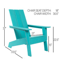 Hdpe Modern Adirondack Chair, Ultra Durable Weather Resistant Design, 350 Lb Capacity, Aqua Blue Aqua Blue Hdpe