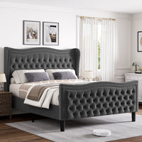 Lift Up Velvet Gray Full Size Bed Box Spring Not Required Full Gray Wood Light Brown Bedroom American Design Poplar Slat Beds Foam Velvet Upholstered