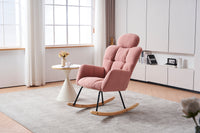 055 Teddy Fabric Upholstered Nursery Rocking Glider Chair Mid Century Modern Accent Arm Chair Padded Seat With High Backrest And Pillows For Living Room Bedroom Offices Pink Teddy Headrest Solid