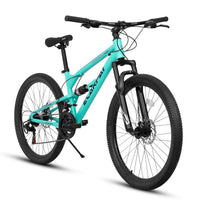 A26207 26 Inch Aluminum Frame Shock Fork Plus Shock Absorber 21 Speed Unisex Mountain Bike Blue Without Wear Resistant Garden & Outdoor Sporty Multifunctional Steel