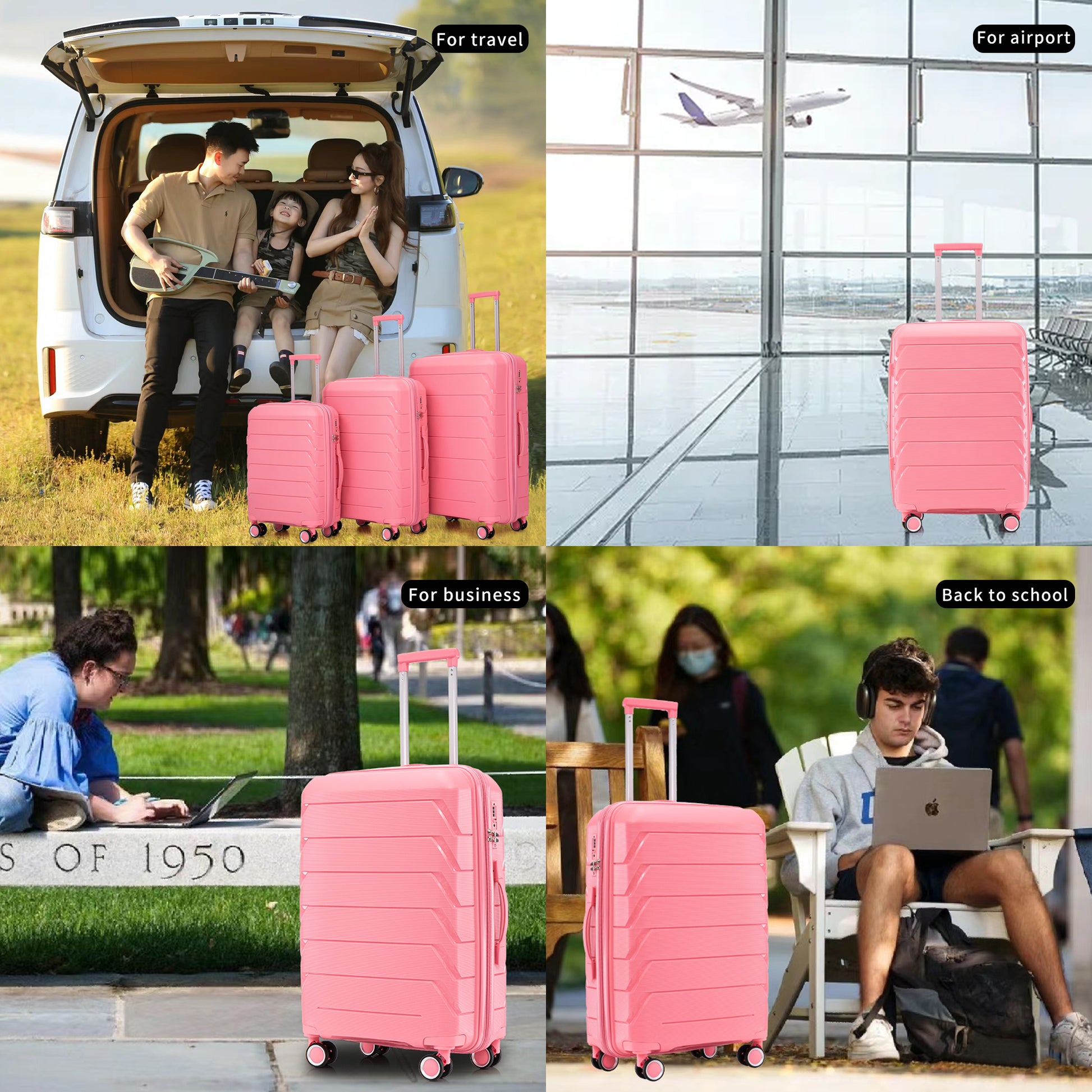 Pp Luggage Sets 3 Piece 20 24 28 , Expandable Carry On Luggage With Tsa Lock Airline Approved, Pp Materials Hard Shell And Lightweight Suitcase With Spinner Wheels Pink Pink Polypropylene