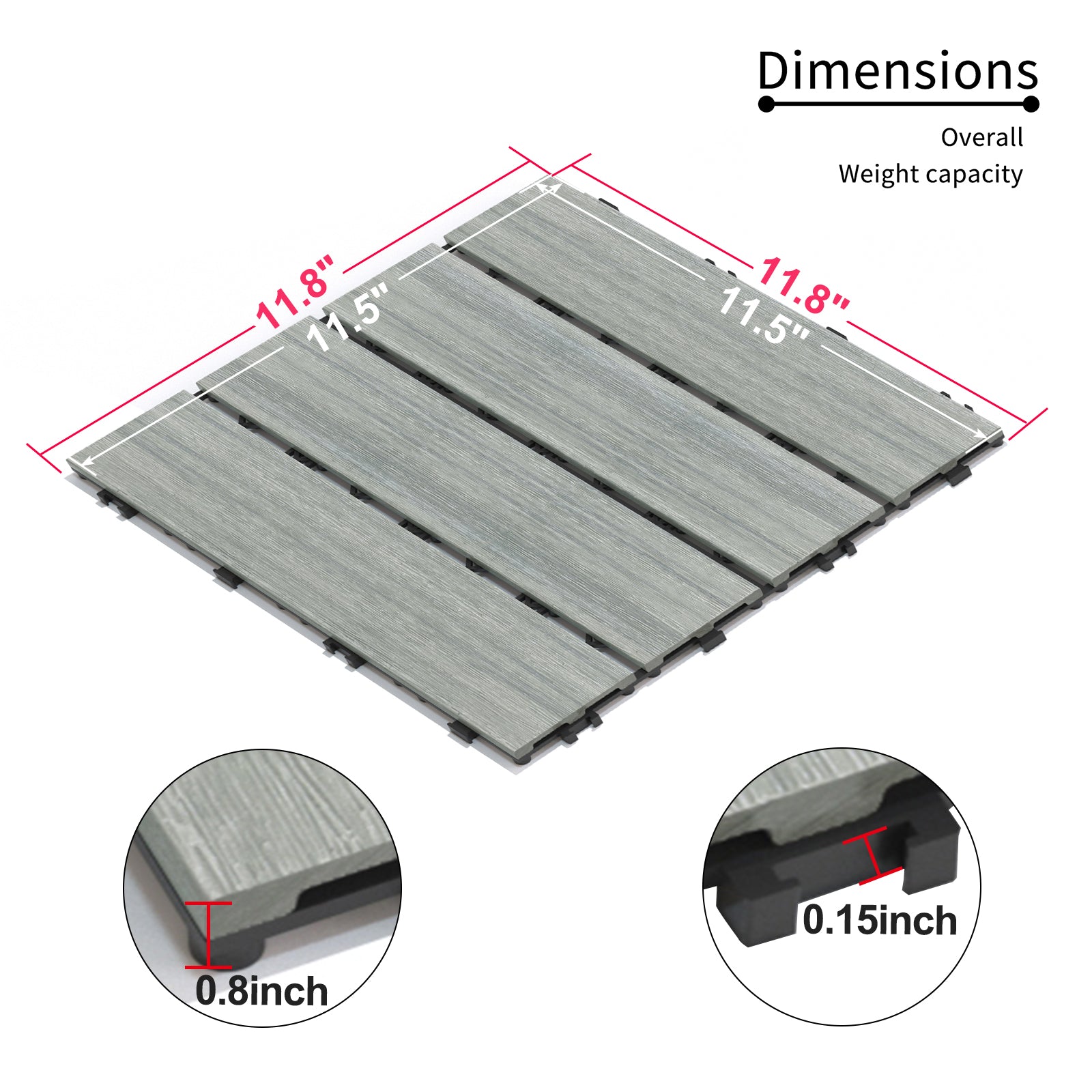 Patio Floor Tiles Pack Of 22 Wpc Wood Plastic Composite Patio Deck Tiles Diy Interlocking Decking Tiles, Quick Deck Floor Tile, Court Tile, Water Resistant Indoor Outdoor 11.8" Skygrey Light Gray