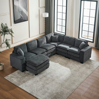 Modern U Shaped 6 Seat Sectional Sofa Couch With One Ottoman And Three Toss Pillows ,Modular Sofa For Living Room,Corduroy Sofa Grey Corduroy 7 Seat