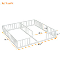 Double Twin Floor Bed With Fence, Guardrails, Without Door, White Twin White American Design Pine