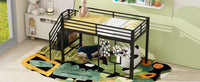 Twin Size Metal Low Loft Bed Frame With Storage Staircase And Iron Mesh,Black Expected Arrival Time:10.10 Black Metal