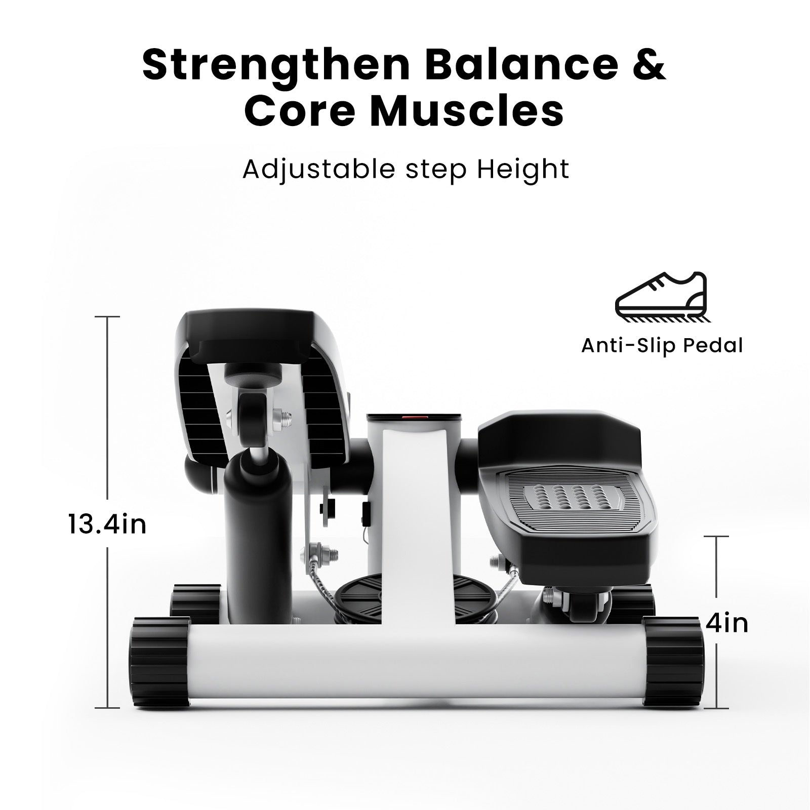 Mini Fitness Stepper, Hydraulic Fitness Stepper With Resistance Bands And Display, Silent Design, Weight Capacity 300Lbs, Portable Stepper For Total Body Workout,11.3"L X 12.6"W X 7.8"H,White White Abs Rubber Steel Q235