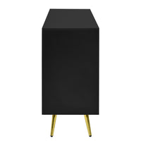 Modern Sideboard With Geometric Line Design, Conical Metal Legs, And Central Drawers For Stylish Storage, Suitable For Study, Entryway And Living Room Black Primary Living Space American Design Mdf