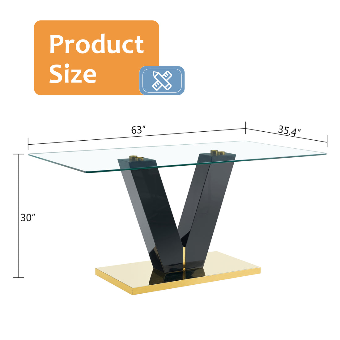 Large Modern Minimalist Rectangular Glass Dining Table For 6 8 With 0.4" Tempered Glass Tabletop And Mdf Slab V Shaped Bracket And Metal Base,For Kitchen Dining Living Meeting Room Banquet Hall F V Black Glass