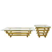 Modern Stainless Steel Coffee Table Set Set Of 2 , Clear Tempered Glass Table Top, Coffee Table & End Side Table 2 Pieces Sets For Living Room, Gold Clear,Gold Modern Open Storage Stainless