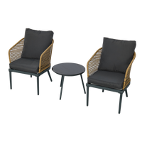 Outdoor Wicker Chairs And Table Bistro Conversation Furniture Set, 3 Pieces For Porch, Balcony, Deck, Patio, Backyard, Natural Color Gray Aluminum