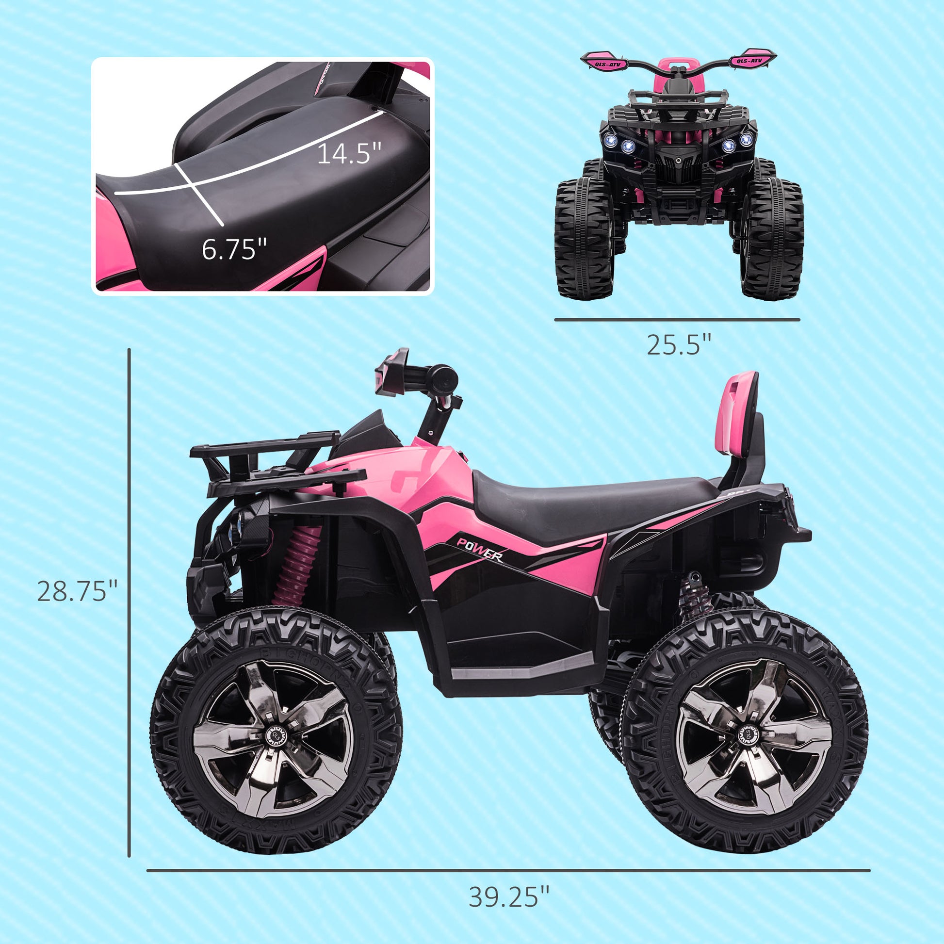 Aosom 12V Kids Atv Ride On Four Wheeler Toy Car With Music, Realistic Headlights, Wide Wheels, Rechargeable Battery Powered, For Boys And Girls, Pink Pink Steel