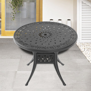 35.43 Inch Cast Aluminum Patio Dining Table With Black Frame And Umbrella Hole Dining Set Black Rust Resistant Frame Garden & Outdoor Complete Patio Sets Aluminium